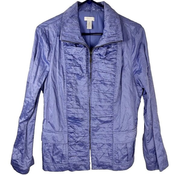 Chico's Lavender Full Zip Windbreaker Snake Pattern Chico's Size 2 (US L/12) EUC - Picture 1 of 10